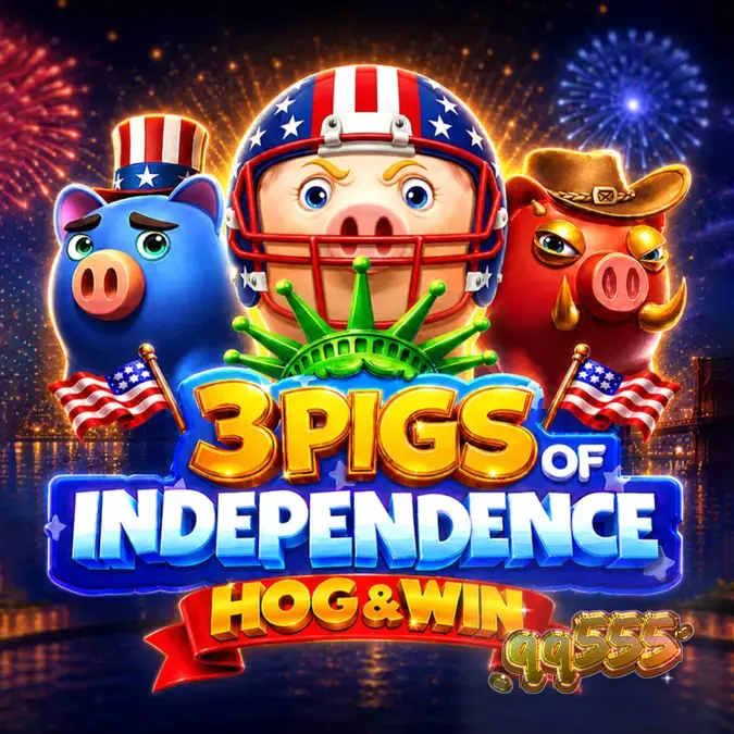 Interface do jogo 3 Pigs of Independence Hog & Win com tema patriótico